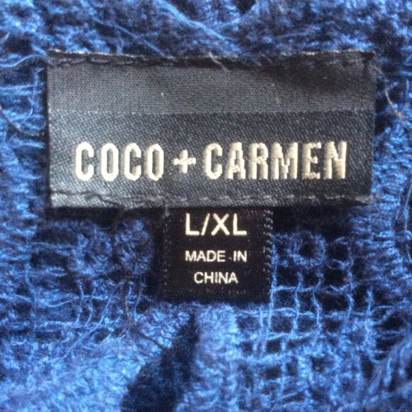 Coco + Carmen Black Mesh Blue Embroidered Crochet Detail Boho Pullover Size L/XL - Picture 3 of 3